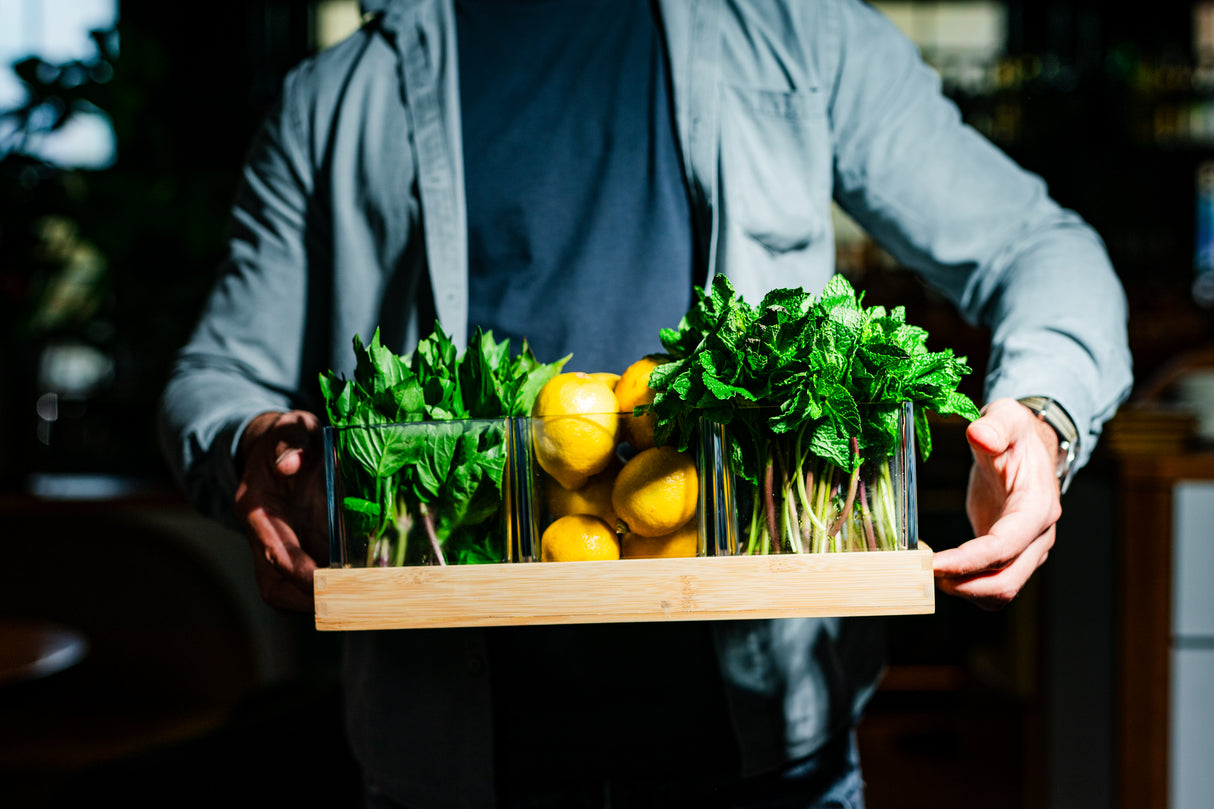 Botanical 4.75" Cube (3 Piece Set) w/ Bamboo Tray 15"