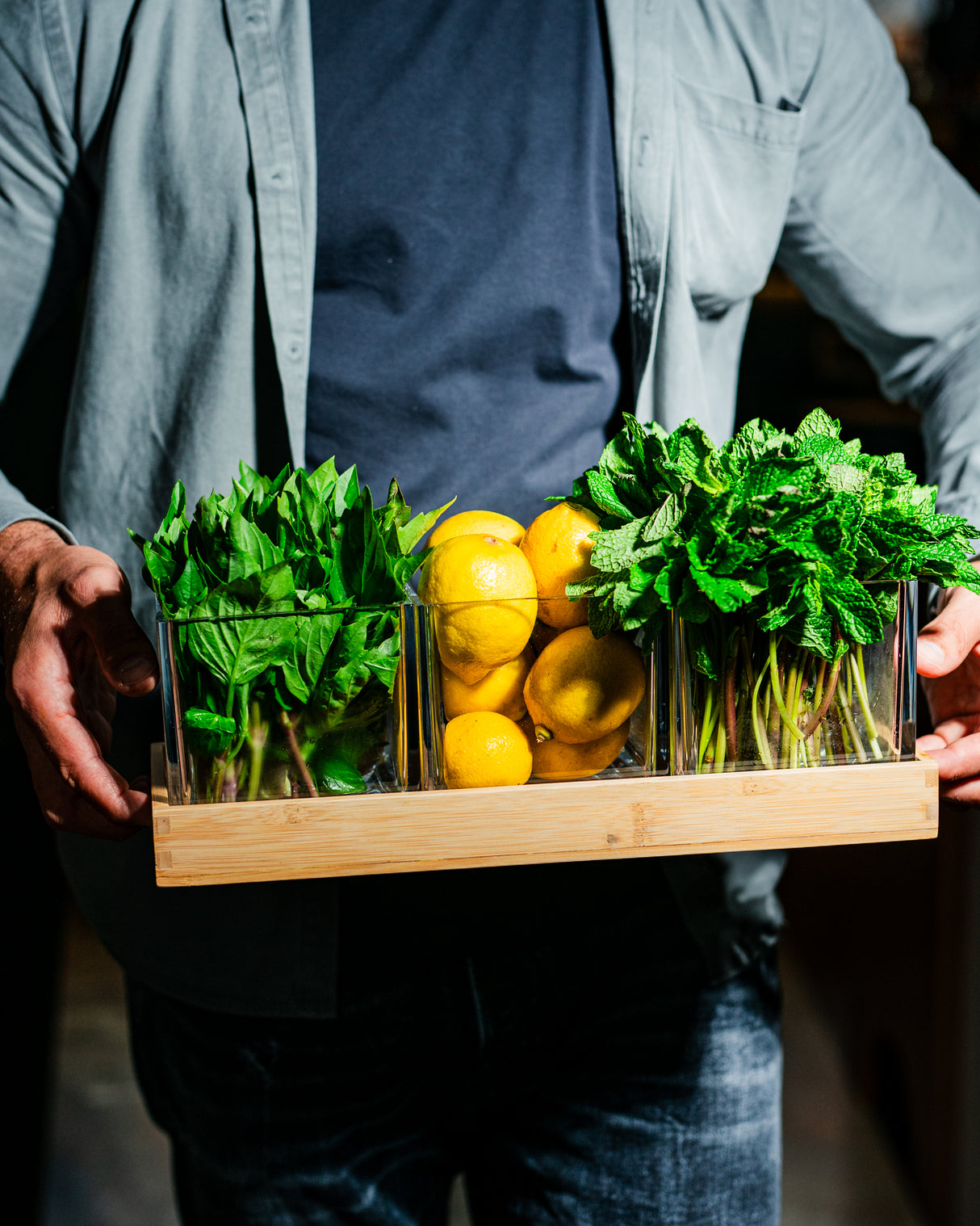 Botanical 4.75" Cube (3 Piece Set) w/ Bamboo Tray 15"
