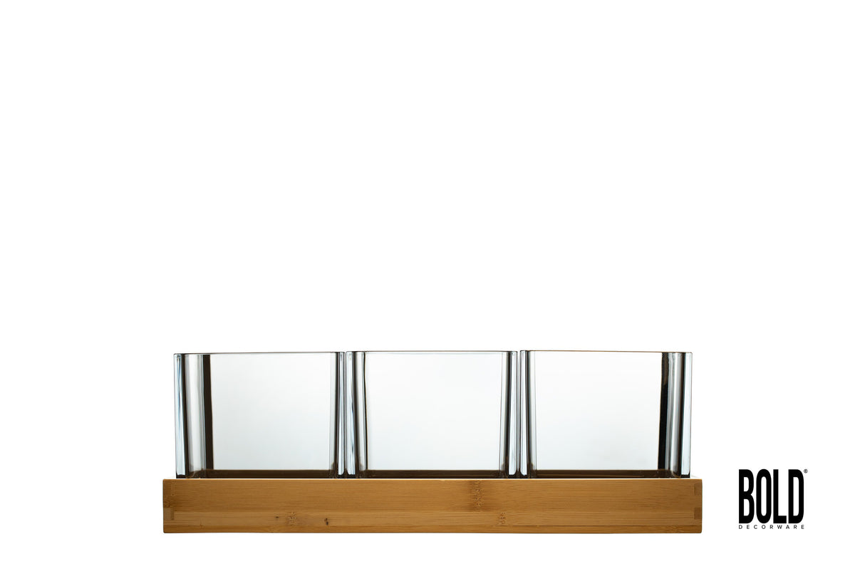 Botanical 4.75" Cube (3 Piece Set) w/ Bamboo Tray 15"