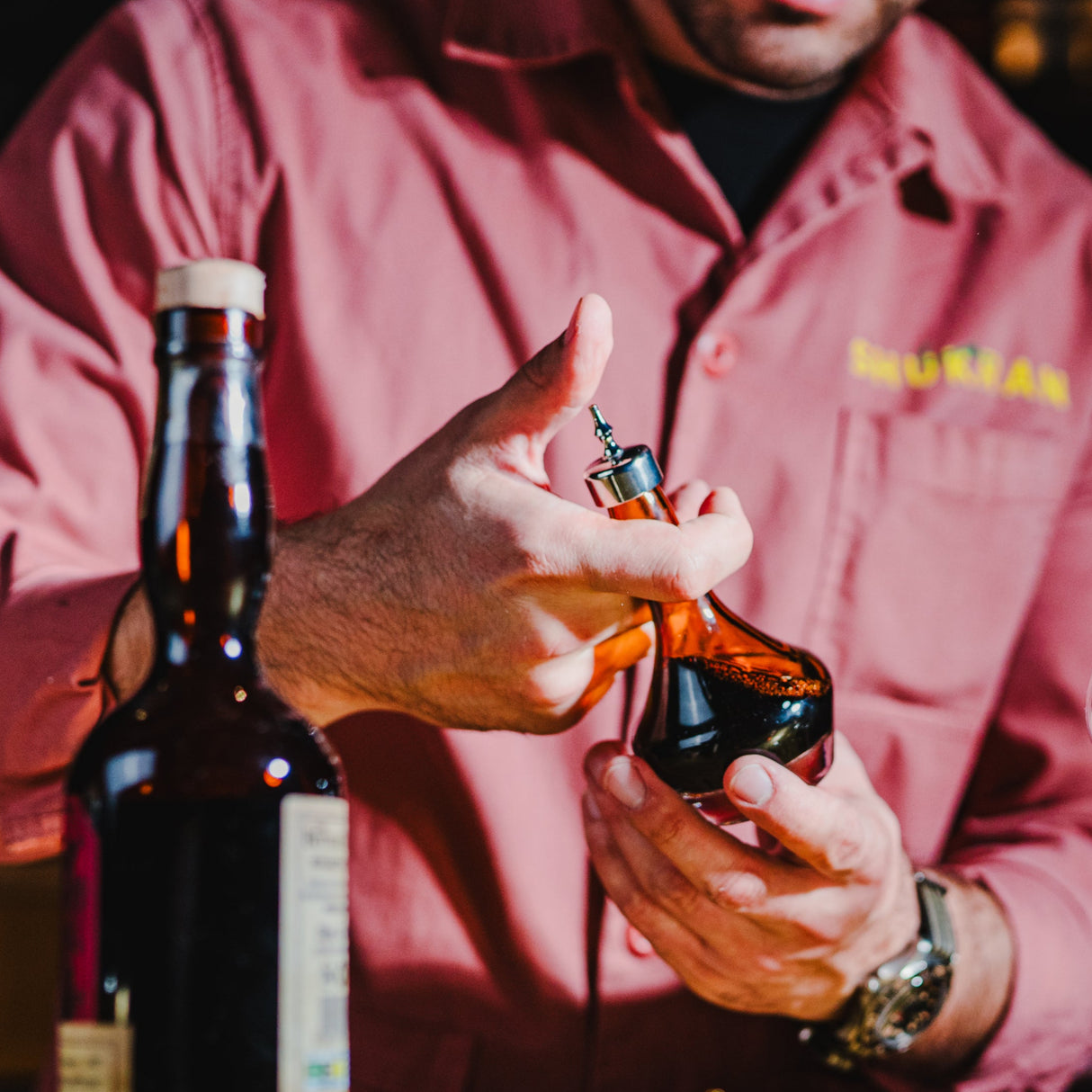 Threaded 3 oz. Heavy Sham Bitters Bottle w/ Chrome Top