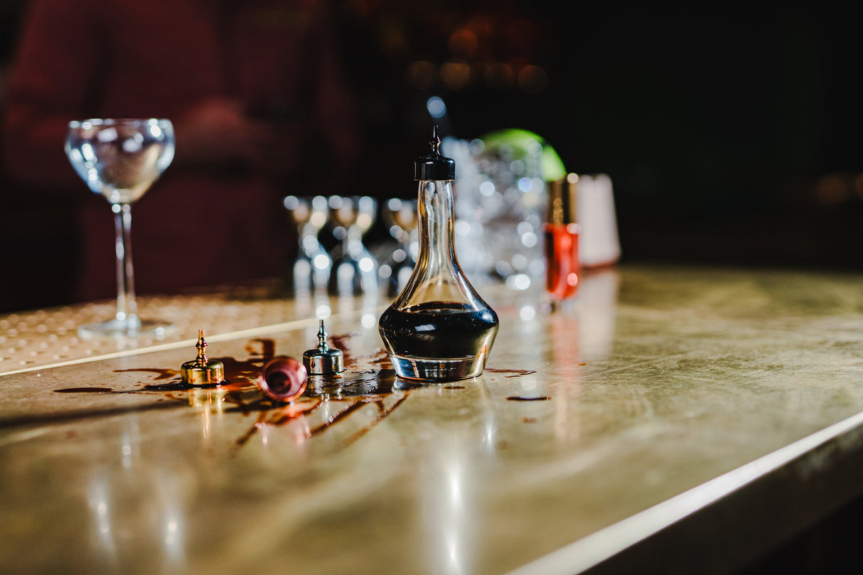 Threaded 3 oz. Heavy Sham Bitters Bottle w/ Black Top