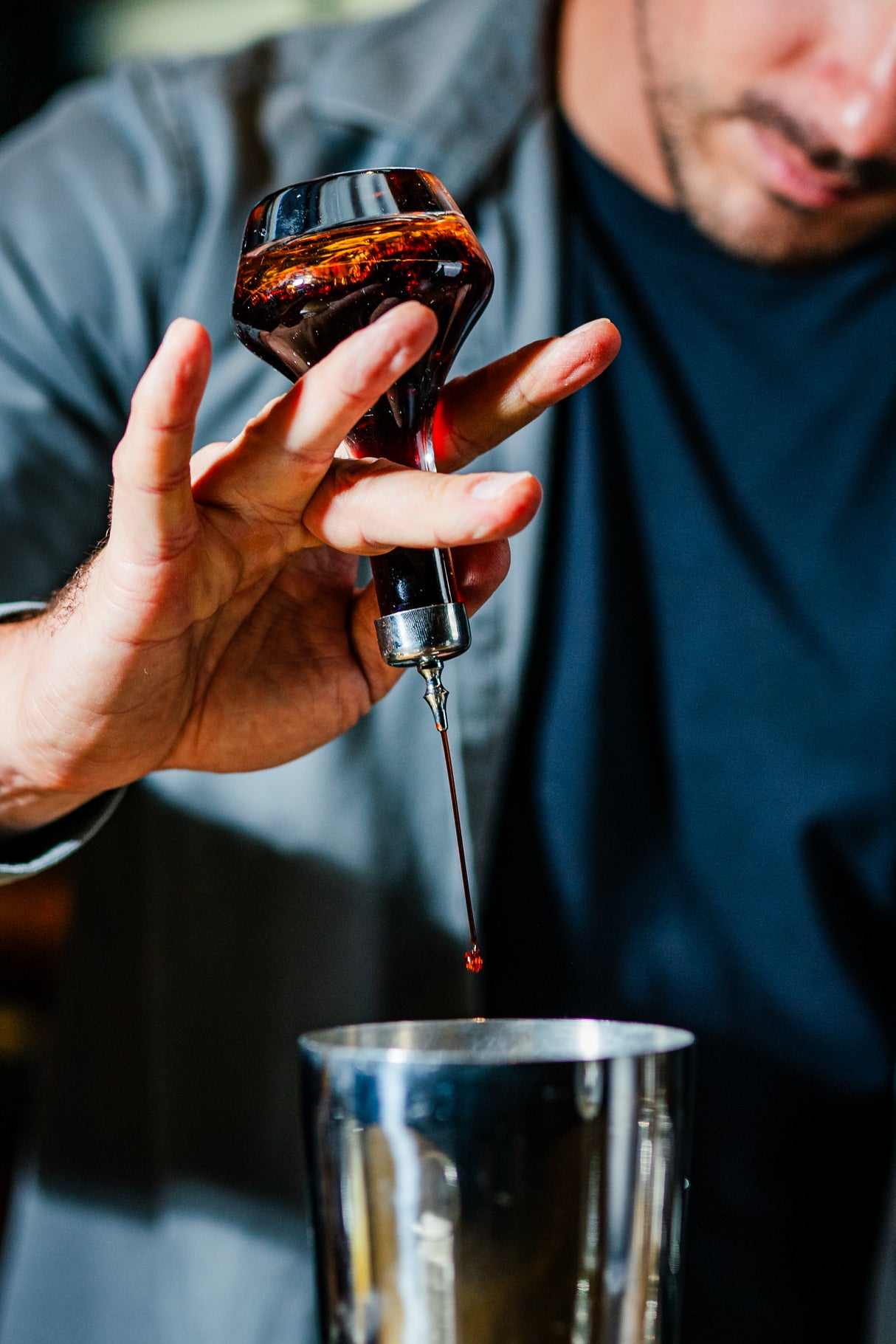 Threaded 3 oz. Heavy Sham Bitters Bottle w/ Chrome Top